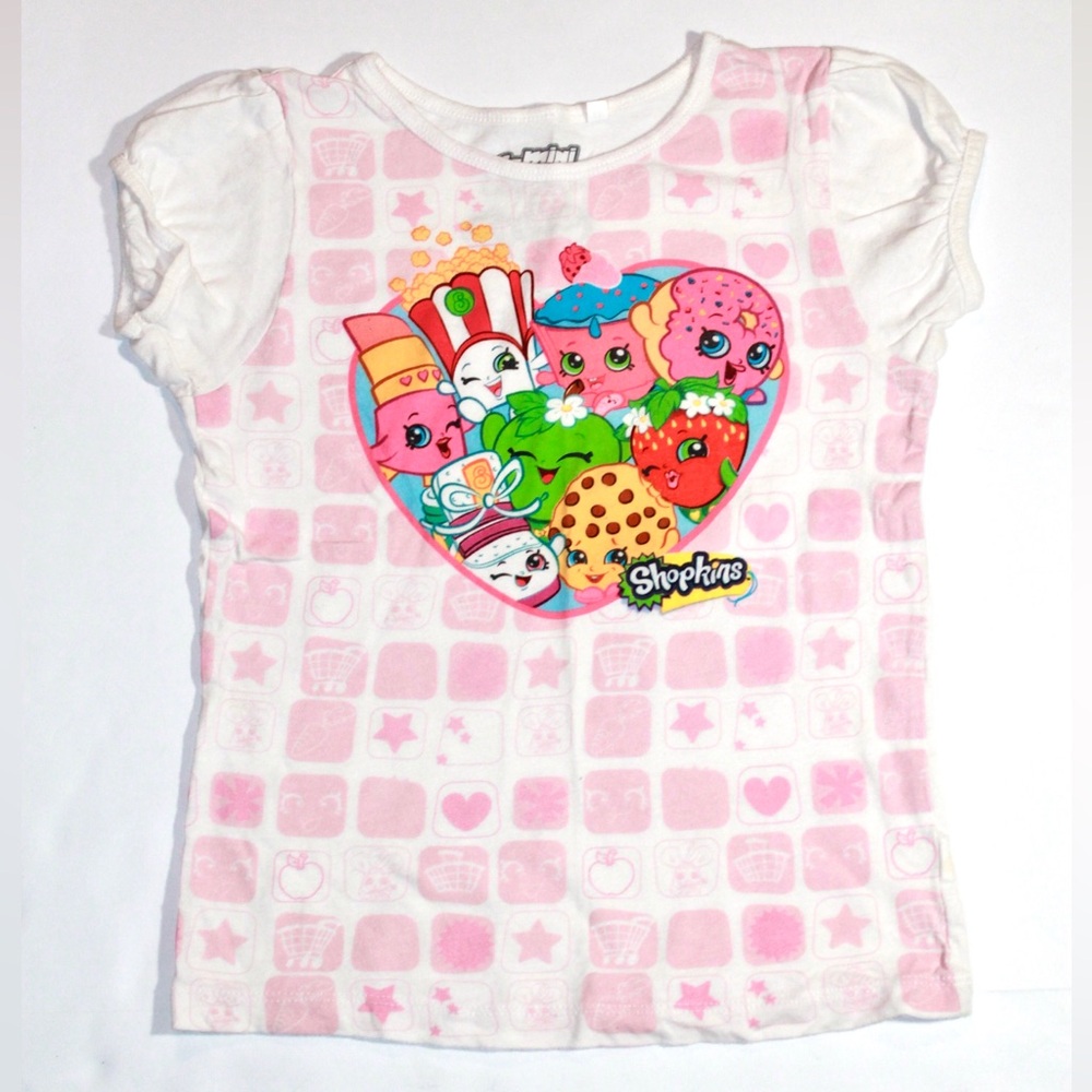 Shopkins White & Pink Short Sleeve Tee with Colorful Heart Graphic